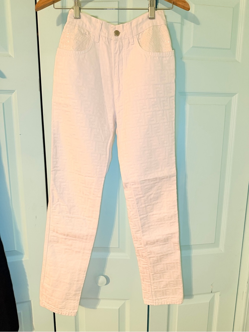 Fendi Jeans White Textured High-Rise Skinny Pants